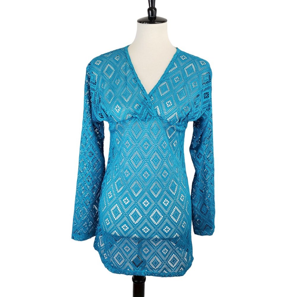 Eshe Paradise Blue Mesh Swim-cover up top/ tunic Size Medium